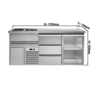 Pivní pult PREMIUM PLUS - 1950x700mm - 1 skleněná dvířka a 3 zásuvky