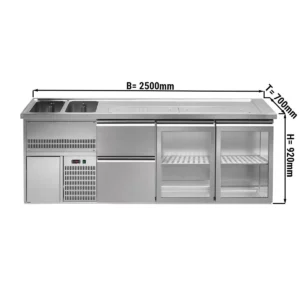 Pivní pult PREMIUM PLUS - 2500x700mm - 2 skleněná dvířka a 2 zásuvky