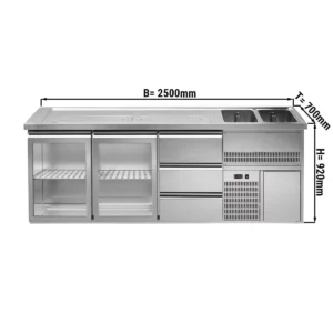 Pivní pult PREMIUM PLUS - 2500x700mm - 2 skleněná dvířka a 3 zásuvky
