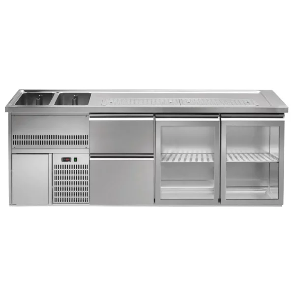 Pivní pult PREMIUM PLUS - 2500x700mm - 2 skleněná dvířka a 2 zásuvky - Image 3