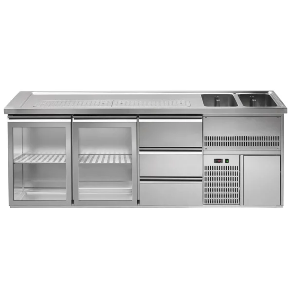 Pivní pult PREMIUM PLUS - 2500x700mm - 2 skleněná dvířka a 3 zásuvky - Image 3