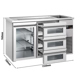 Pivní bar PREMIUM - 1550x700mm - 1 skleněná dvířka a 3 skleněné zásuvky