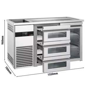 Pivní bar PREMIUM - 1550x700mm - 1 skleněná dvířka a 3 skleněné zásuvky