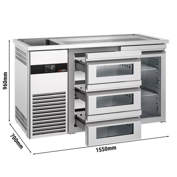Pivní bar PREMIUM - 1550x700mm - 1 skleněná dvířka a 3 skleněné zásuvky