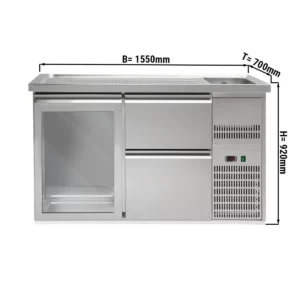 Pivní bar PREMIUM PLUS - 1550x700mm - 1 skleněná dvířka a 2 zásuvky