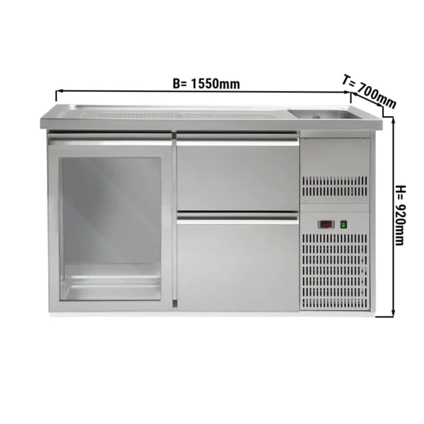 Pivní bar PREMIUM PLUS - 1550x700mm - 1 skleněná dvířka a 2 zásuvky