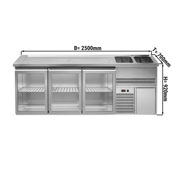 Pivní bar PREMIUM PLUS- 2500x700mm - 3 skleněná dvířka