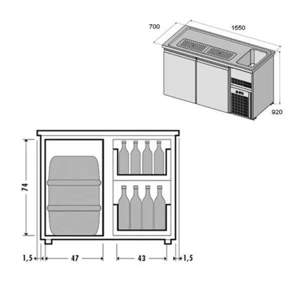 Pivní bar PREMIUM PLUS - 1550x700mm - se 2 dvířky - Image 3