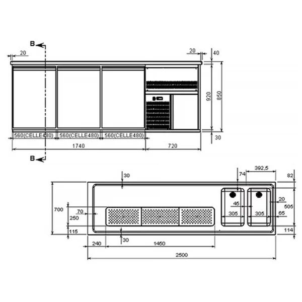 Pivní bar PREMIUM PLUS - 2500x700mm - 3 zásuvky - Image 2