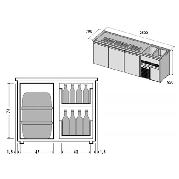 Pivní bar PREMIUM PLUS - 2500x700mm - 3 zásuvky - Image 3