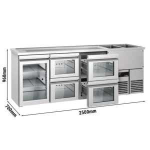 Pivní bar PREMIUM - 2500x700mm - 1 skleněná dvířka a 4 skleněné zásuvky