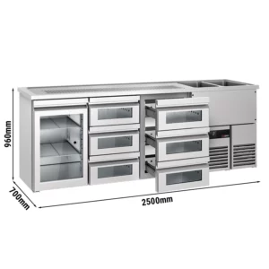 Pivní bar PREMIUM - 2500x700mm - 1 skleněná dvířka a 6 skleněných zásuvek