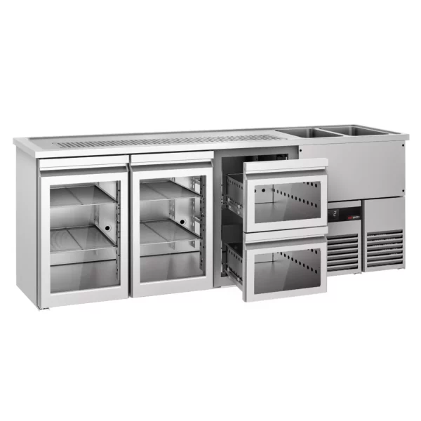 Pivní bar PREMIUM - 2500x700mm - 2 skleněná dvířka a 2 skleněné zásuvky - Image 3