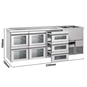 Pivní bar PREMIUM - 2500x700mm - 7 skleněných zásuvek