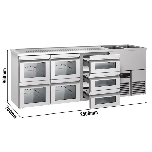 Pivní bar PREMIUM - 2500x700mm - 7 skleněných zásuvek