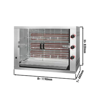 Elektrický gril na kuřata PREMIUM se 3 rožněmi pro 18 kuřat - 1190 x 480 x 820 mm