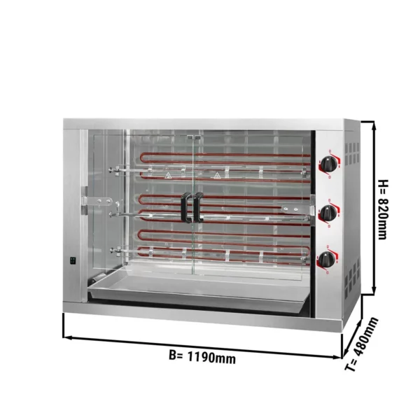 Elektrický gril na kuřata PREMIUM se 3 rožněmi pro 18 kuřat - 1190 x 480 x 820 mm