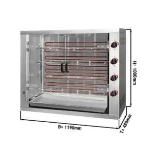 Elektrický gril na kuřata PREMIUM se 4 rožněmi pro 24 kuřat - 1190 x 480 x 1000 mm