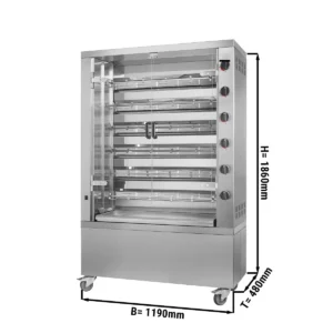 Elektrický gril na kuřata PREMIUM se 6 rožněmi pro 36 kuřat - 1190 x 480 x 1360 mm