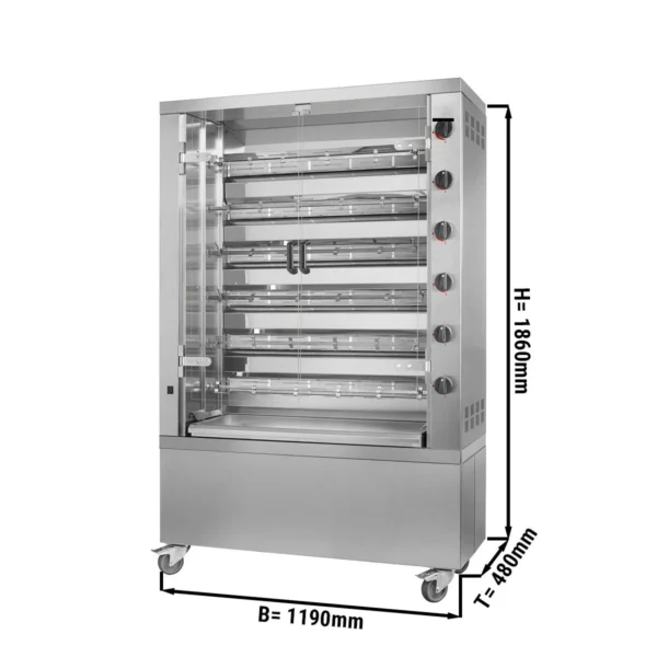 Elektrický gril na kuřata PREMIUM se 6 rožněmi pro 36 kuřat - 1190 x 480 x 1360 mm