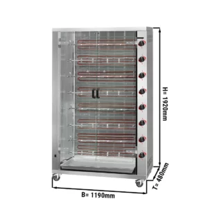 Elektrický gril na kuřata PREMIUM s 8 rožněmi pro 48 kuřat - 1190 x 480 x 1720 mm