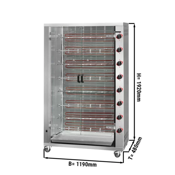 Elektrický gril na kuřata PREMIUM s 8 rožněmi pro 48 kuřat - 1190 x 480 x 1720 mm