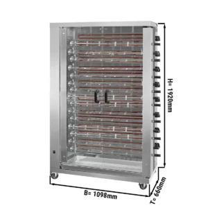 Elektrický gril na kuřata ECO s 15 rožněmi pro 90 kuřat - 1098 x 660 x 1920 mm