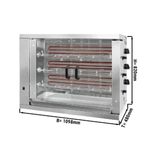 Elektrický gril na kuřata ECO se 3 rožněmi pro 18 kuřat - 1098 x 480 x 820 mm