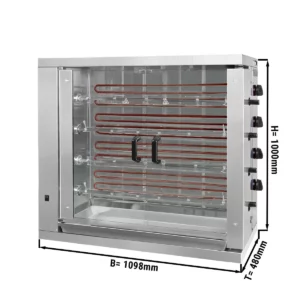 Elektrický gril na kuřata ECO se 4 rožněmi pro 24 kuřat - 1098 x 480 x 1000 mm