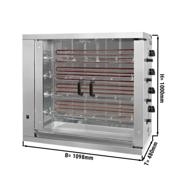 Elektrický gril na kuřata ECO se 4 rožněmi pro 24 kuřat - 1098 x 480 x 1000 mm