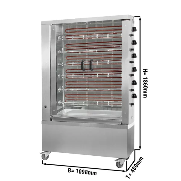 Elektrický gril na kuřata ECO se 6 rožněmi pro 36 kuřat - 1098 x 480 x 1860 mm