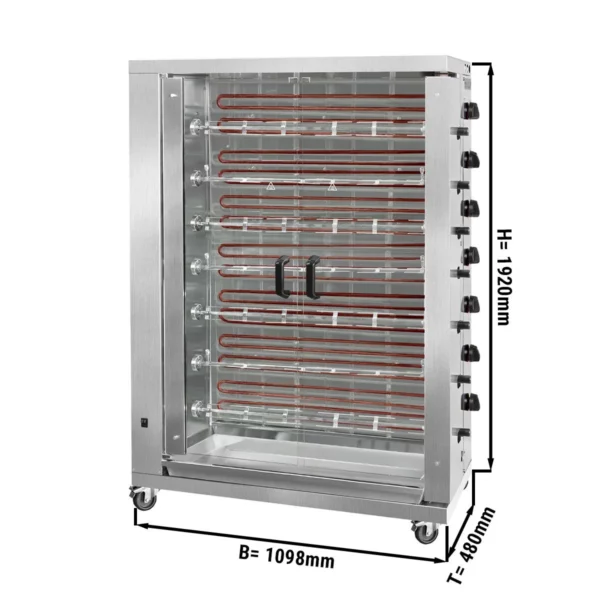 Elektrický gril na kuřata ECO se 7 rožněmi pro 42 kuřat - 1098 x 480 x 1992 mm