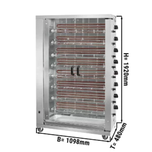 Elektrický gril na kuřata ECO s 8 rožněmi pro 48 kuřat - 1098 x 480 x 1992 mm