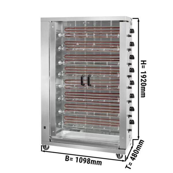Elektrický gril na kuřata ECO s 8 rožněmi pro 48 kuřat - 1098 x 480 x 1992 mm
