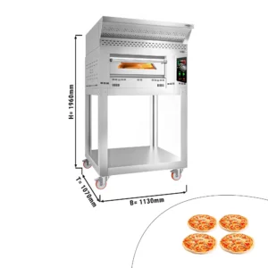Plynová kamna na pizzu - 4x 34 cm - manuální - včetně digestoře, základního rámu a sady kol