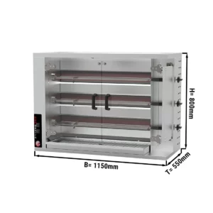 Plynový gril na kuřata PREMIUM se 3 rožněmi pro 15 kuřat - Š1150xH550xV800mm