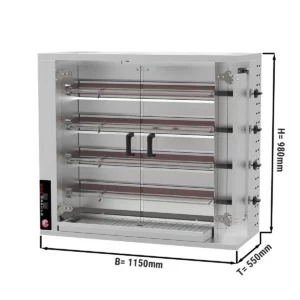 Plynový gril na kuřata PREMIUM se 4 rožněmi pro 20 kuřat - Š1150xH550xV980mm