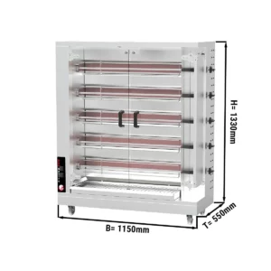 Plynový gril na kuřata PREMIUM s 5 rožněmi pro 25 kuřat - 1150 x 472 x 1344 mm