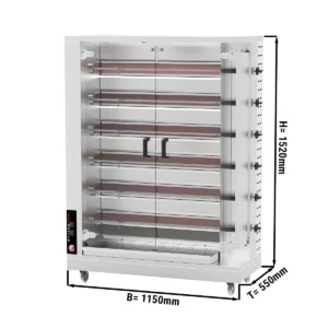 Plynový gril na kuřata PREMIUM se 6 rožněmi pro 30 kuřat - Š1150xH550xV1520mm