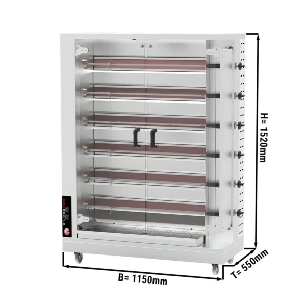 Plynový gril na kuřata PREMIUM se 6 rožněmi pro 30 kuřat - Š1150xH550xV1520mm