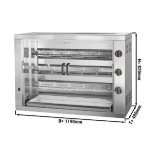Plynový gril na kuřata PREMIUM se 3 rožněmi pro 18 kuřat - 1190 x 480 x 820 mm
