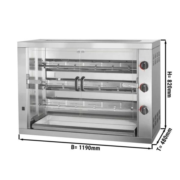 Plynový gril na kuřata PREMIUM se 3 rožněmi pro 18 kuřat - 1190 x 480 x 820 mm