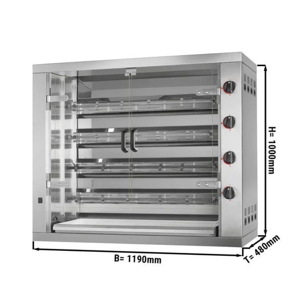 Plynový gril na kuřata PREMIUM se 4 rožněmi pro 24 kuřat - 1100 x 480 x 1000 mm