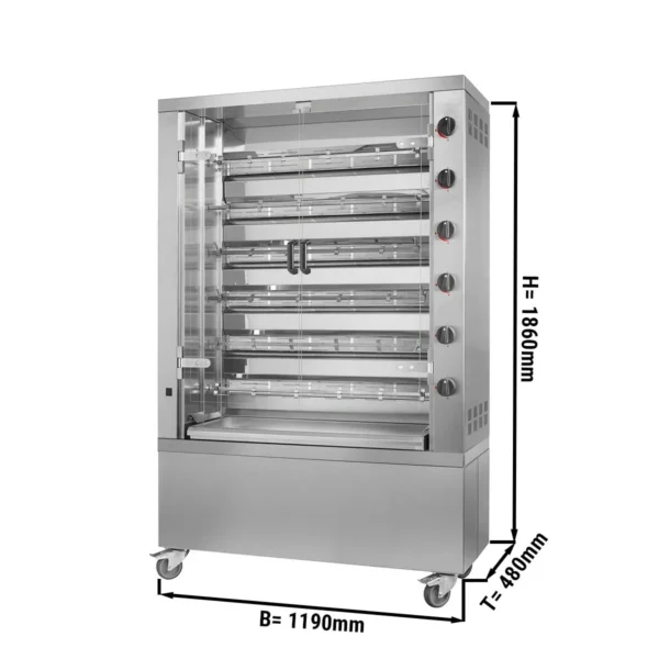 Plynový gril na kuřata PREMIUM se 6 rožněmi pro 36 kuřat - 1100 x 480 x 1360 mm