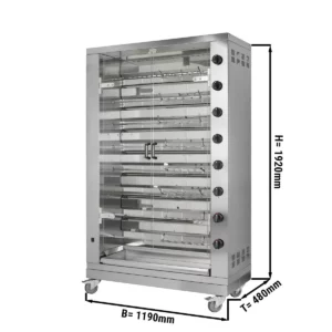 Plynový gril na kuřata PREMIUM s 8 rožněmi pro 48 kuřat - 1100 x 480 x 1920 mm