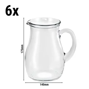 (6 kusů) skleněný džbán/karafa - VILLAGE - 1 litr - s ouškem