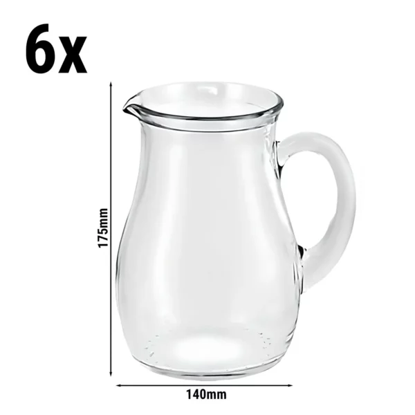 (6 kusů) skleněný džbán/karafa - VILLAGE - 1 litr - s ouškem