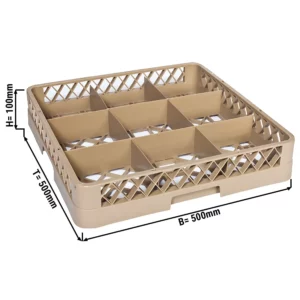 (6 kusů) skleněný košík - 500x500mm - 9 přihrádek - šedý
