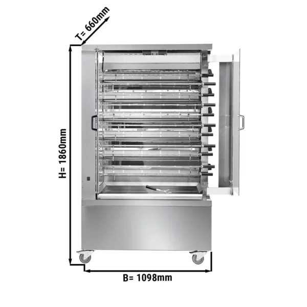 Plynový gril na kuřata ECO s 11 rožněmi pro 66 kuřat - 1098 x 660 x 1860 mm