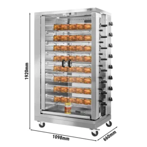 Plynový gril na kuřata ECO s 15 rožněmi pro 90 kuřat - 1098 x 660 x 1920 mm